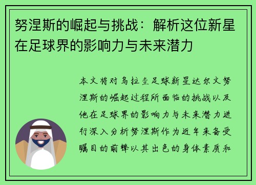 努涅斯的崛起与挑战：解析这位新星在足球界的影响力与未来潜力